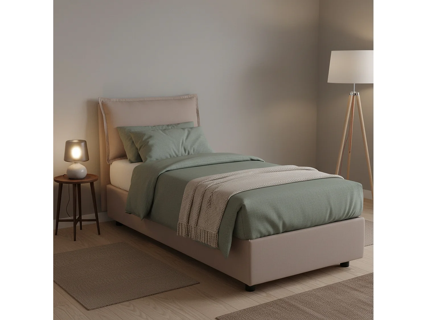 Lit simple Penelope, Lit coffre avec revêtement en tissu, 100% Made in Italy, Ouverture frontale, avec matelas 90x190 cm inclus, Taupe
