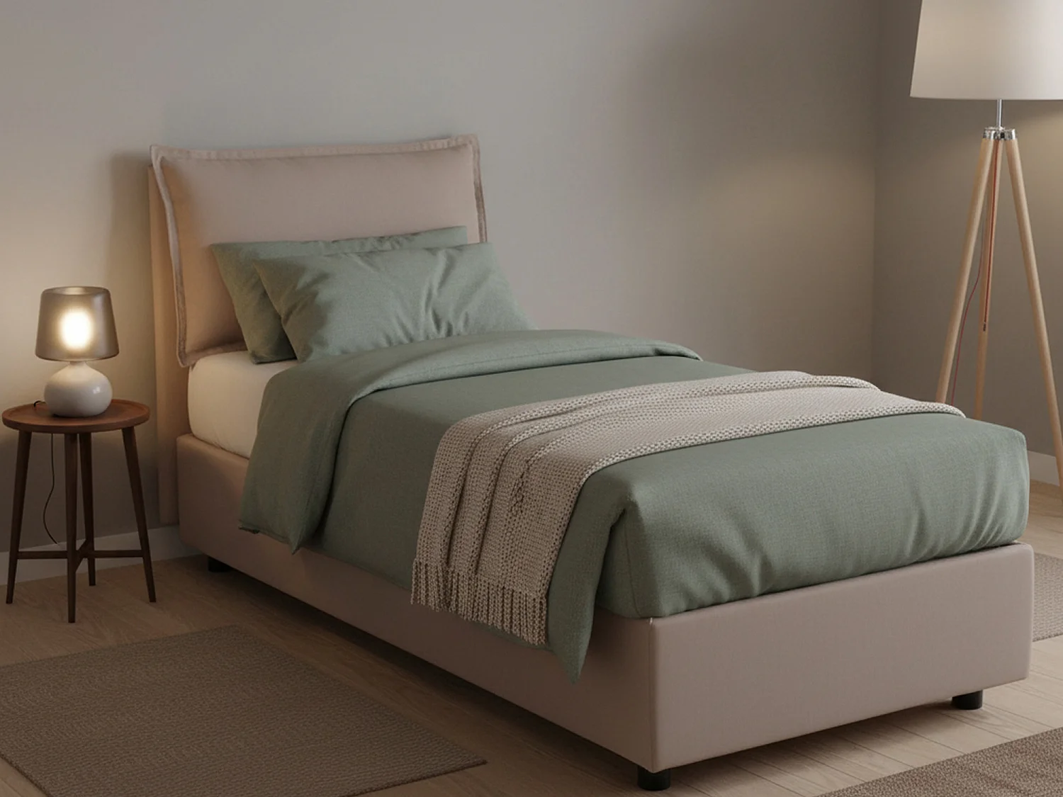 Lit simple Penelope, Lit coffre avec revêtement en tissu, 100% Made in Italy, Ouverture frontale, avec matelas 90x190 cm inclus, Taupe