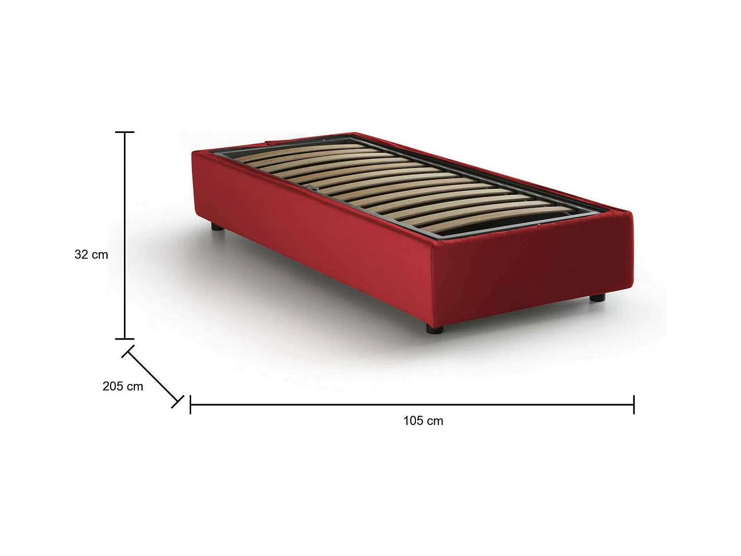 Ilaria eenpersoonsbed, Opbergbed met stoffen bekleding, 100% Made in Italy, Opening aan de voorkant, geschikt voor matras van 90x190 cm, Rood