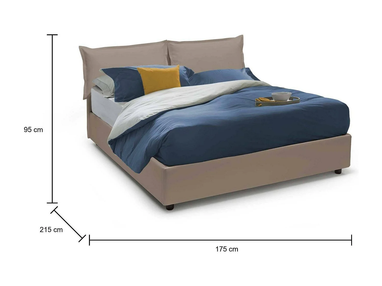 Lit double Lisa, Lit coffre avec revêtement en éco-cuir, 100% Made in Italy, Ouverture frontale, adapté pour matelas 160x200 cm, gris tourterelle