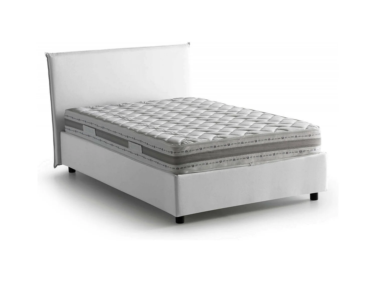 Lit double Chicca, lit coffre avec revêtement en tissu, 100% Made in Italy, ouverture frontale, avec matelas 120x200 cm inclus, Blanc