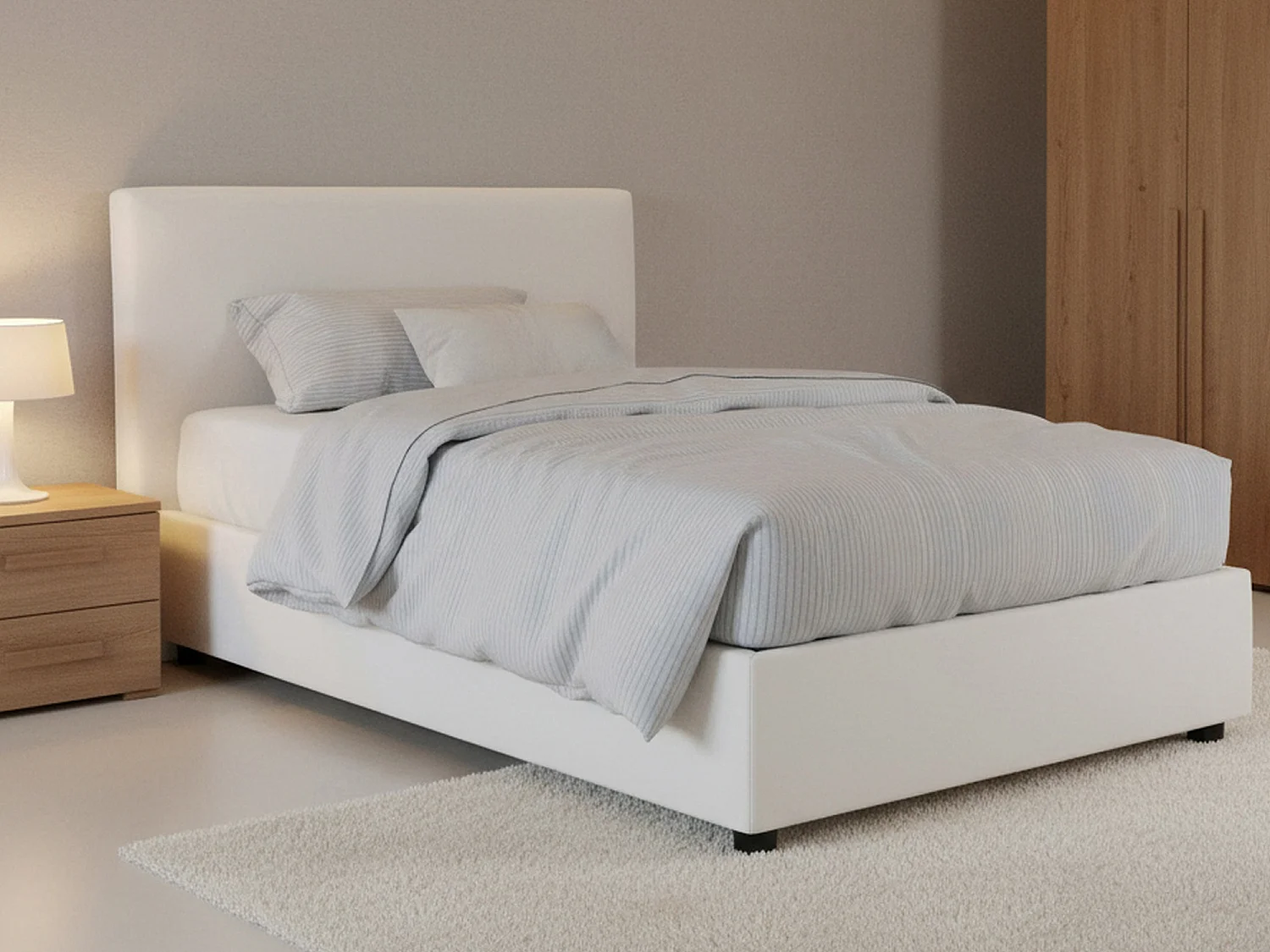 Lit double Chicca, lit coffre avec revêtement en tissu, 100% Made in Italy, ouverture frontale, avec matelas 120x200 cm inclus, Blanc