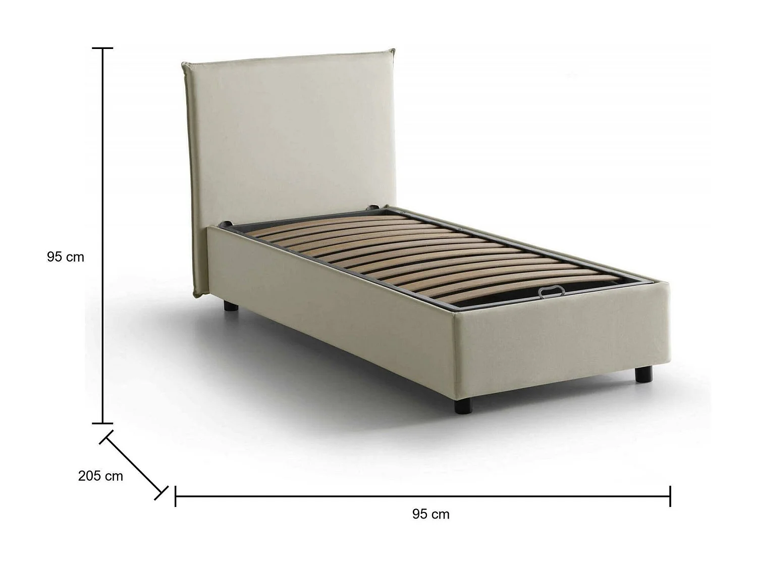 Candida eenpersoonsbed, Opbergbed met stoffen bekleding, 100% Made in Italy, Zijopening, geschikt voor matras 80x190 cm, Beige
