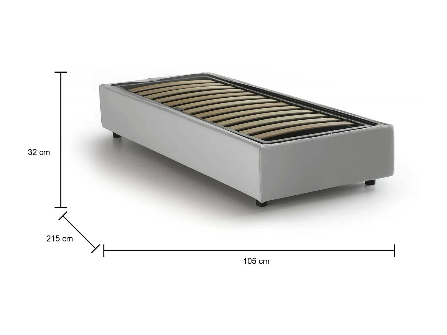 Cama individual Lucia, Cama contenedor con revestimiento de cuero ecológico, 100% Made in Italy, Apertura frontal, Apto para colchón de 90x200 cm, Blanco