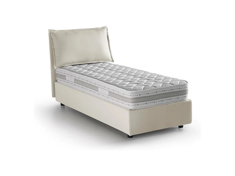 Lit simple Penelope, Lit coffre avec revêtement en tissu, 100% Made in Italy, Ouverture frontale, avec matelas 90x190 cm inclus, Beige