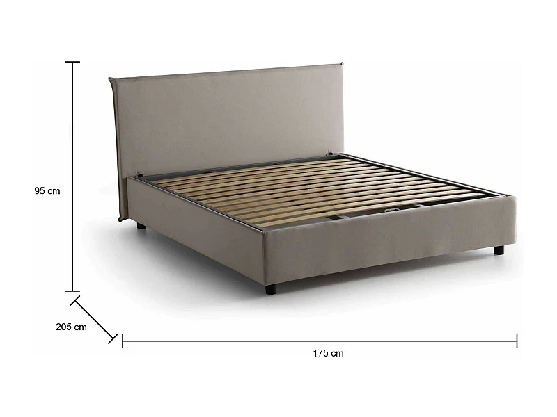 Lit double Betty, Lit coffre avec revêtement en tissu, 100% Made in Italy, Ouverture frontale, adapté pour matelas 160x190 cm, Taupe