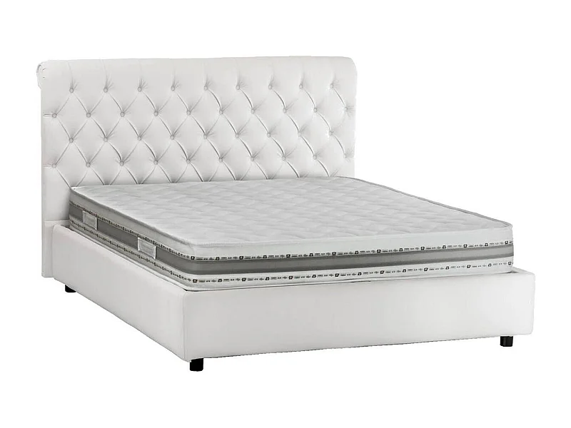 Claretta-Doppelbett, Bettkasten und Kopfteil aus Ã–ko-Leder, 100 % Made in Italy, Ã–ffnung vorne, WeiÃŸ, geeignet für eine Matratze von 160 x 190 cm