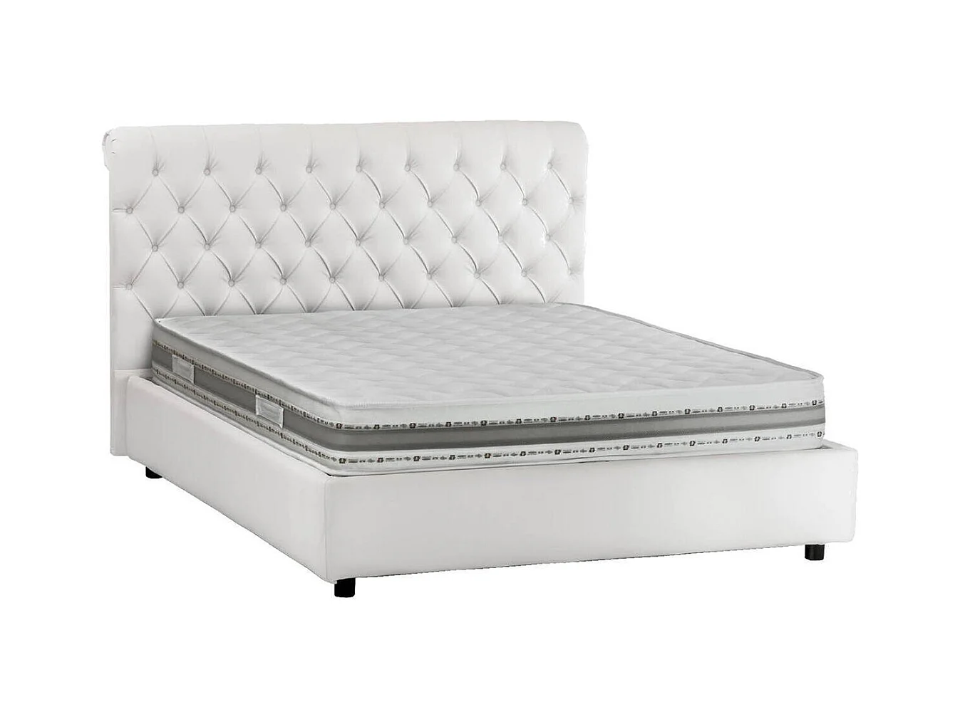 Claretta tweepersoonsbed, Opbergbed en hoofdeinde van ecoleer, 100% Made in Italy, Opening aan de voorkant, Wit, geschikt voor een matras van 160x190 cm