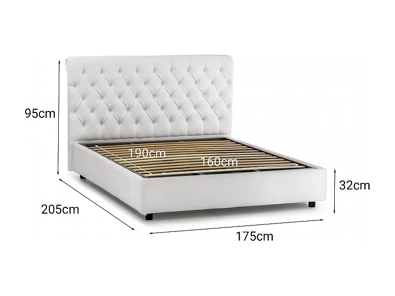 Lit double Claretta, Lit coffre et tête de lit en éco-cuir, 100% Made in Italy, Ouverture frontale, Blanc, adapté pour un matelas de 160x190 cm