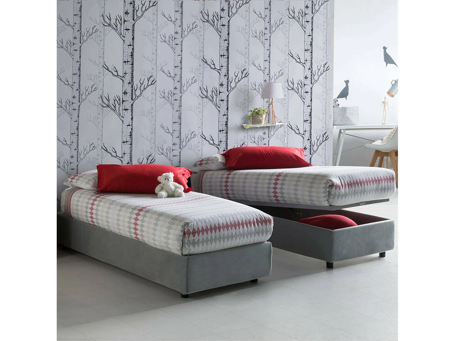 Lit simple Laura, Lit coffre avec revêtement en tissu, 100% Made in Italy, Ouverture frontale, adapté pour matelas 90x200 cm, Gris