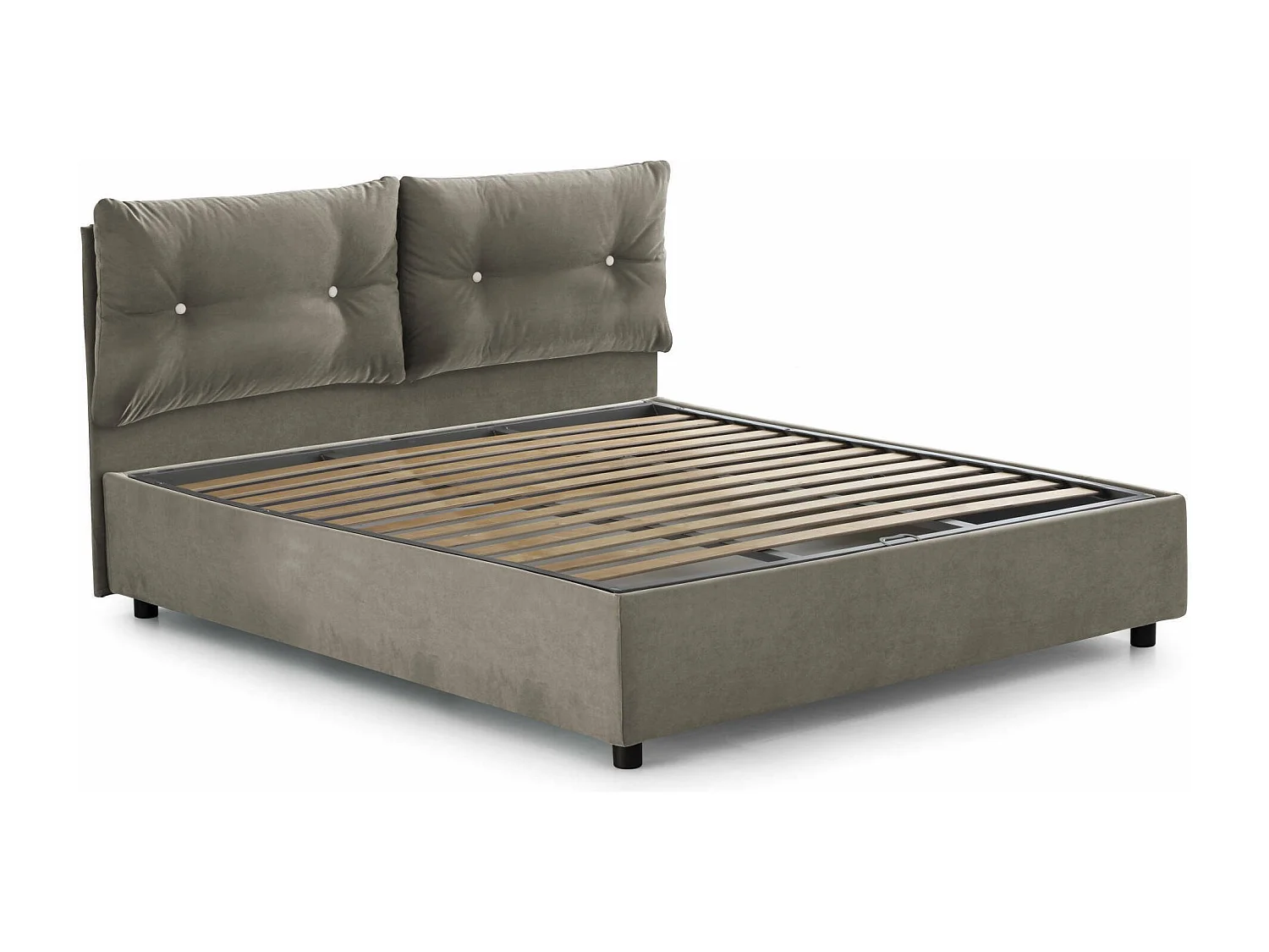 Letto matrimoniale Elisabetta, Letto contenitore con rivestimento in tessuto, 100% Made in Italy, Apertura frontale, adatto per materasso Cm 160x190, Tortora
