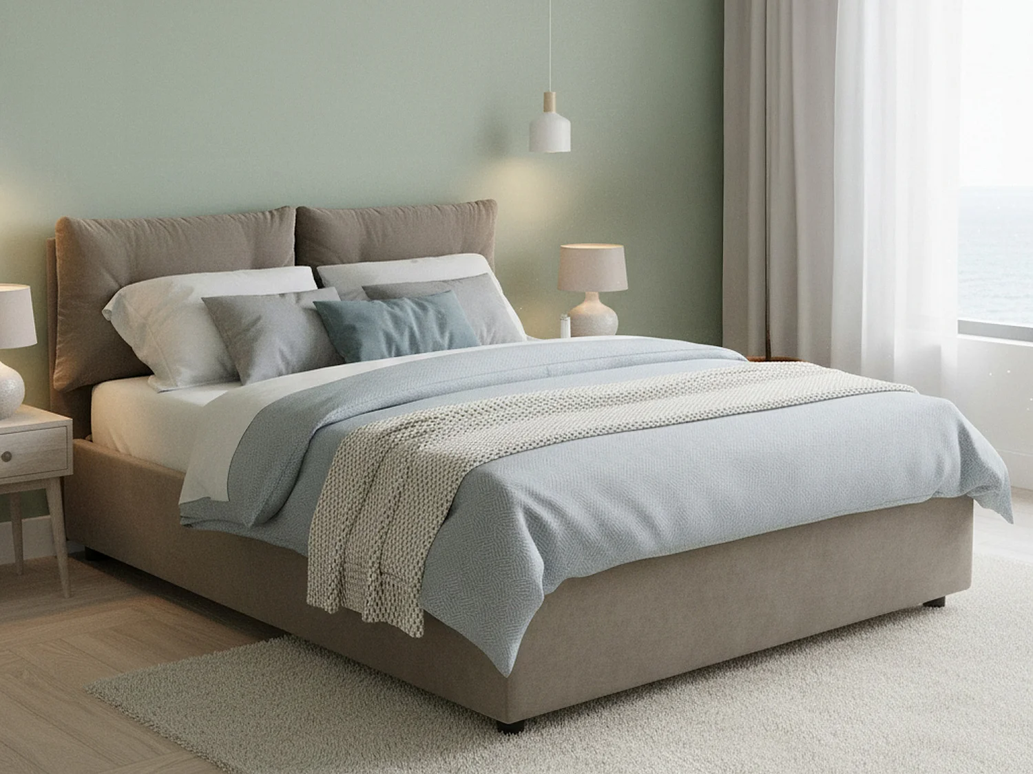 Letto matrimoniale Elisabetta, Letto contenitore con rivestimento in tessuto, 100% Made in Italy, Apertura frontale, adatto per materasso Cm 160x190, Tortora
