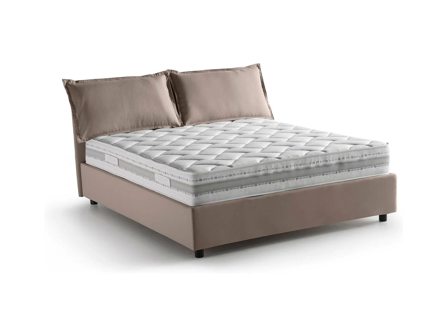 Lit double Silvia, Lit coffre avec revêtement en tissu, 100% Made in Italy, Ouverture frontale, avec matelas 140x190 cm inclus, Taupe