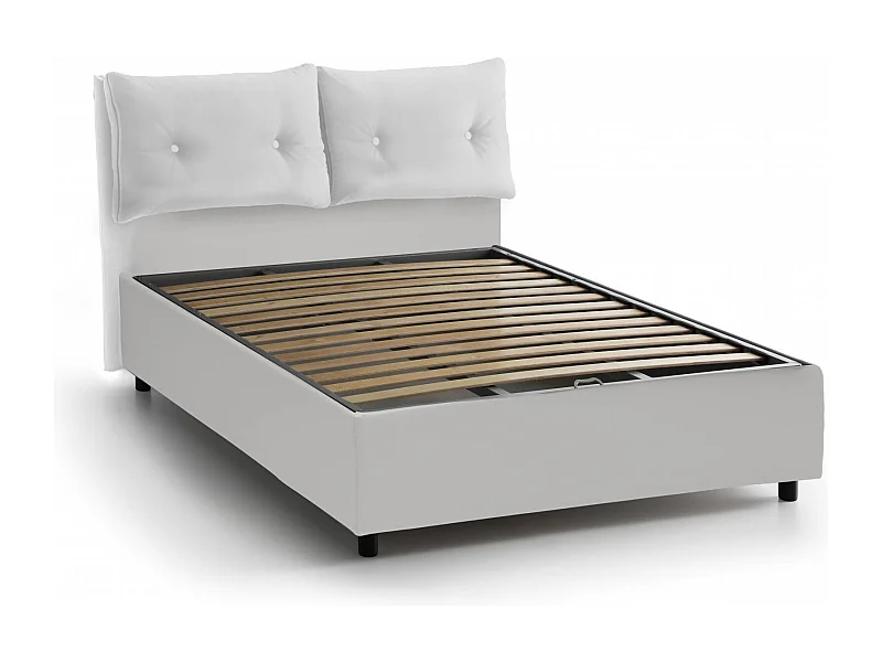 Lit simple Milena, Lit coffre avec revêtement en éco-cuir, 100% Made in Italy, Ouverture frontale, adapté pour matelas 80x190 cm, Blanc