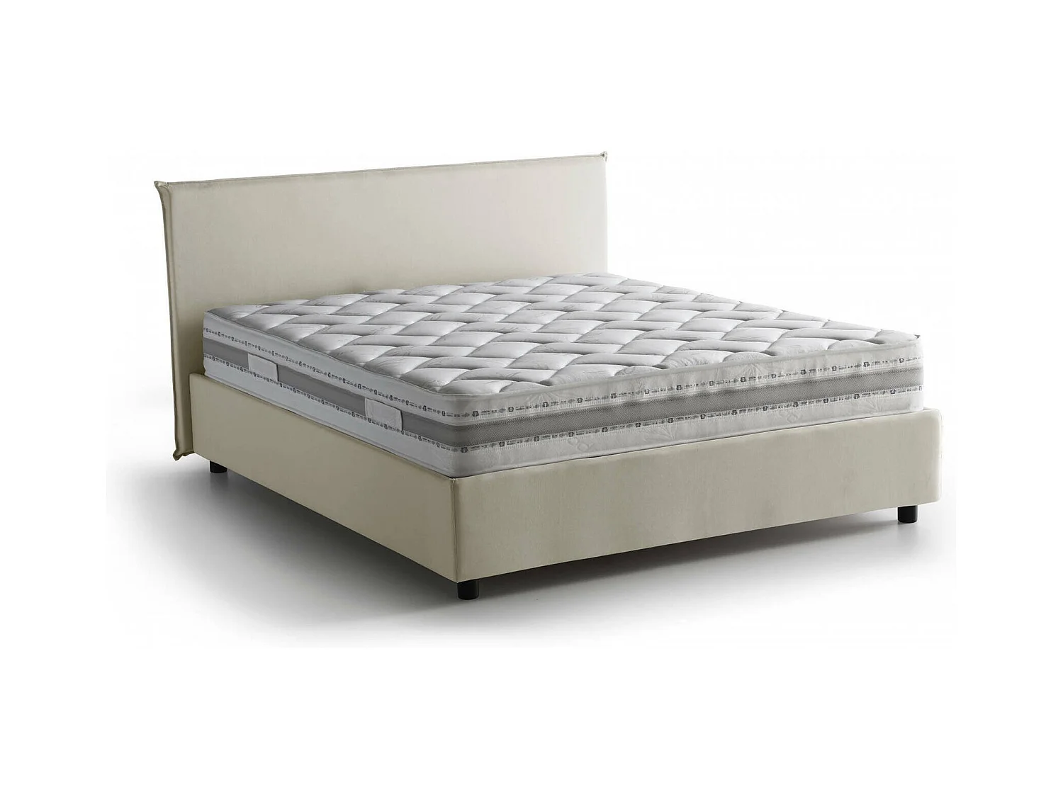 Lit double Beata, Lit coffre avec revêtement en tissu, 100% Made in Italy, Ouverture frontale, avec matelas 140x190 cm inclus, Beige