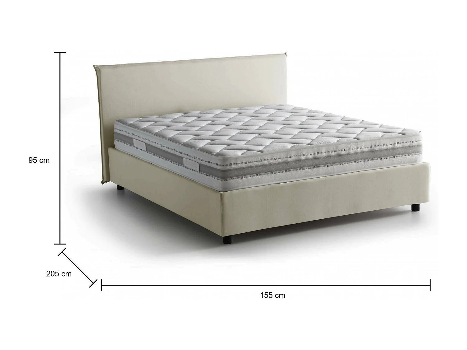 Beata Doppelbett, Bettkasten mit Stoffbezug, 100 % Made in Italy, Ã–ffnung vorne, inklusive Matratze 140 x 190 cm, Beige
