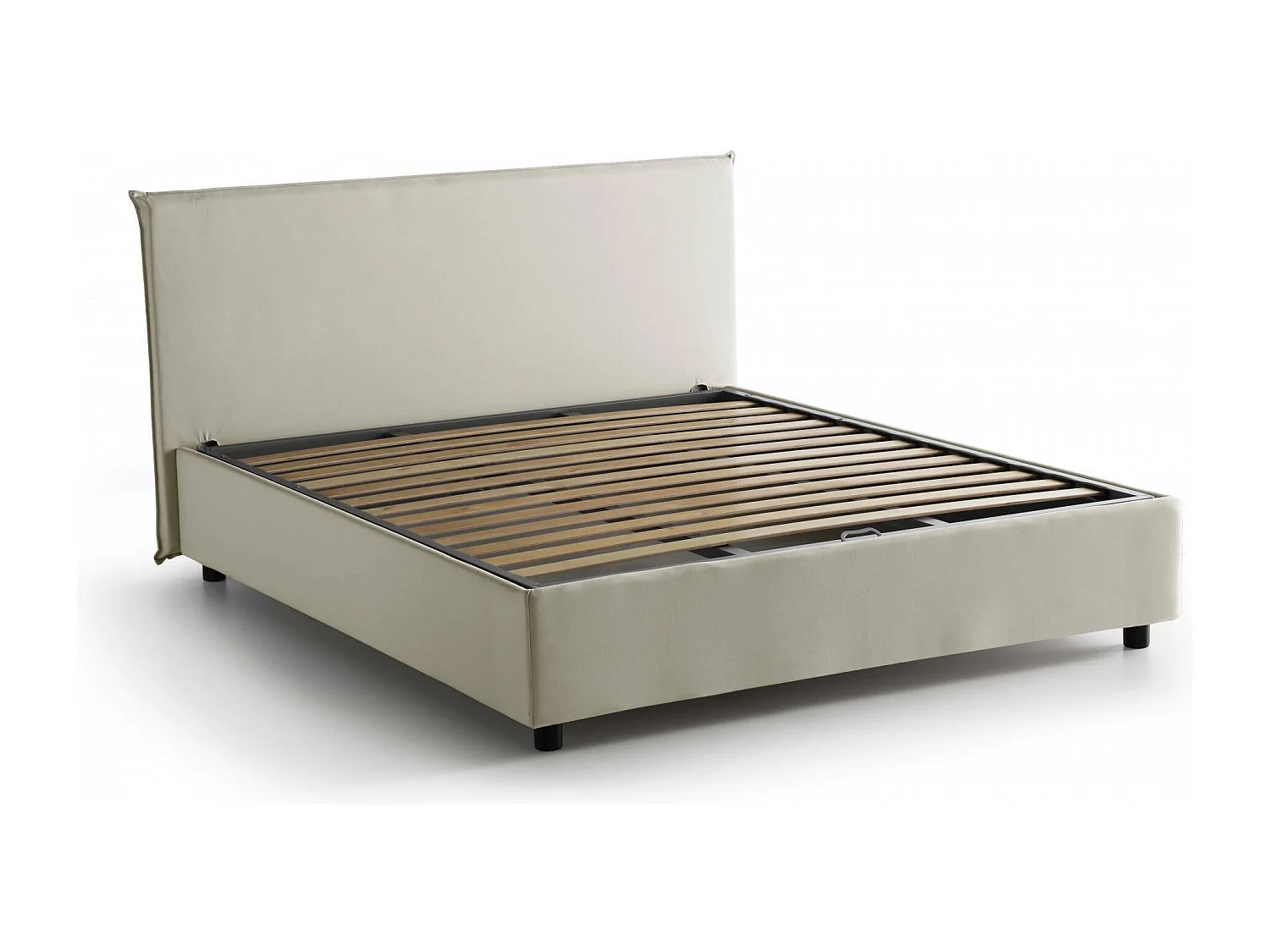 Lit double Beata, Lit coffre avec revêtement en tissu, 100% Made in Italy, Ouverture frontale, avec matelas 140x190 cm inclus, Beige