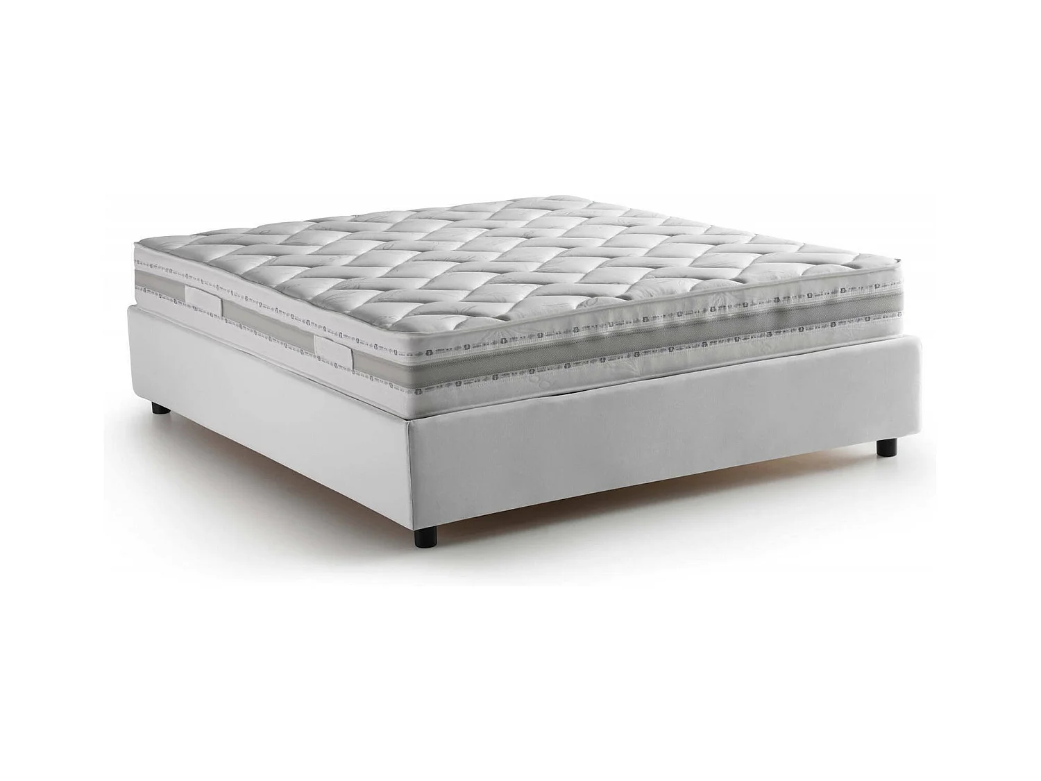 Lit double Grace, Lit coffre avec revêtement en tissu, 100% Made in Italy, Ouverture frontale, avec matelas 160x200 cm inclus, Blanc