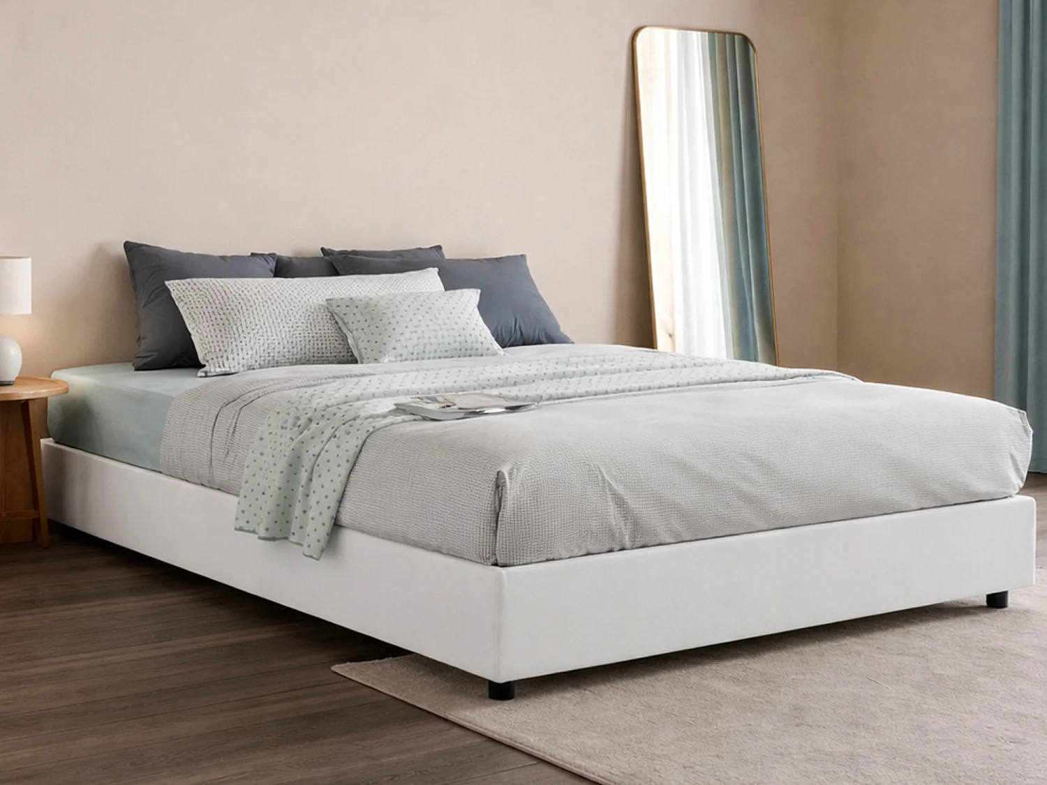 Lit double Grace, Lit coffre avec revêtement en tissu, 100% Made in Italy, Ouverture frontale, avec matelas 160x200 cm inclus, Blanc