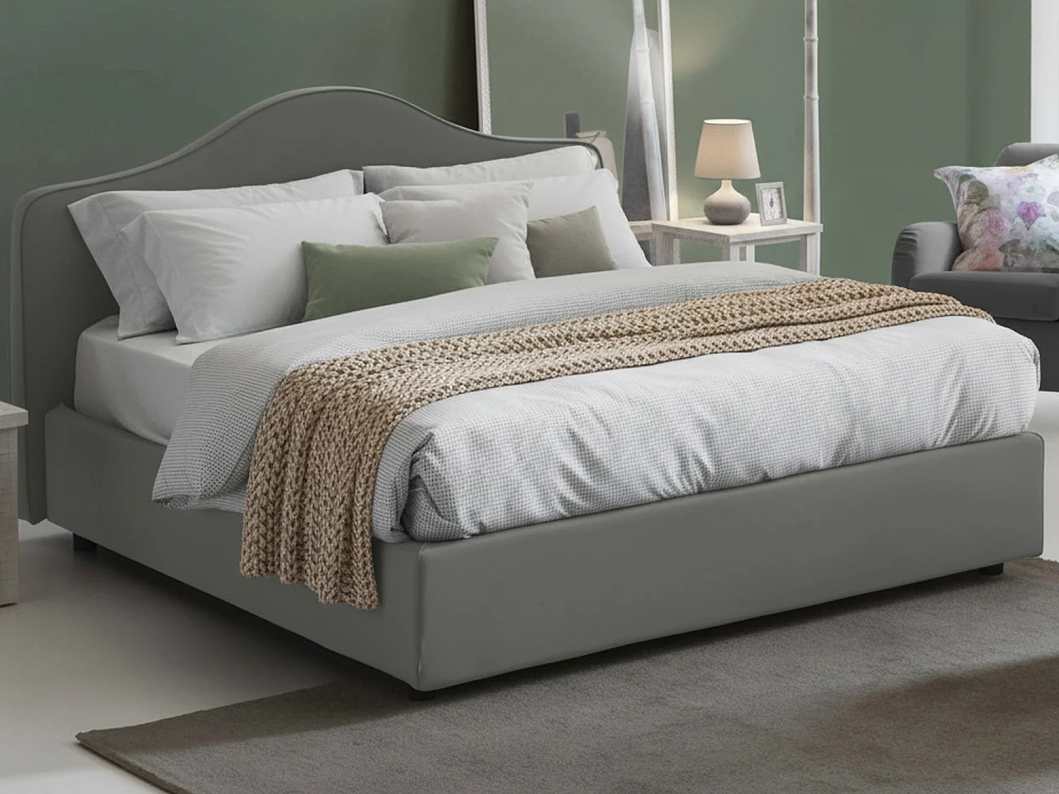 Lit double Annunziata, Lit coffre avec revêtement en tissu, 100% Made in Italy, Ouverture frontale, avec matelas 160x190 cm inclus, Gris