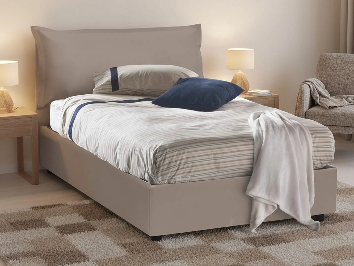 Lit double Clara, lit coffre avec revêtement en éco-cuir, 100% Made in Italy, ouverture frontale, avec matelas 120x190 cm inclus, gris tourterelle
