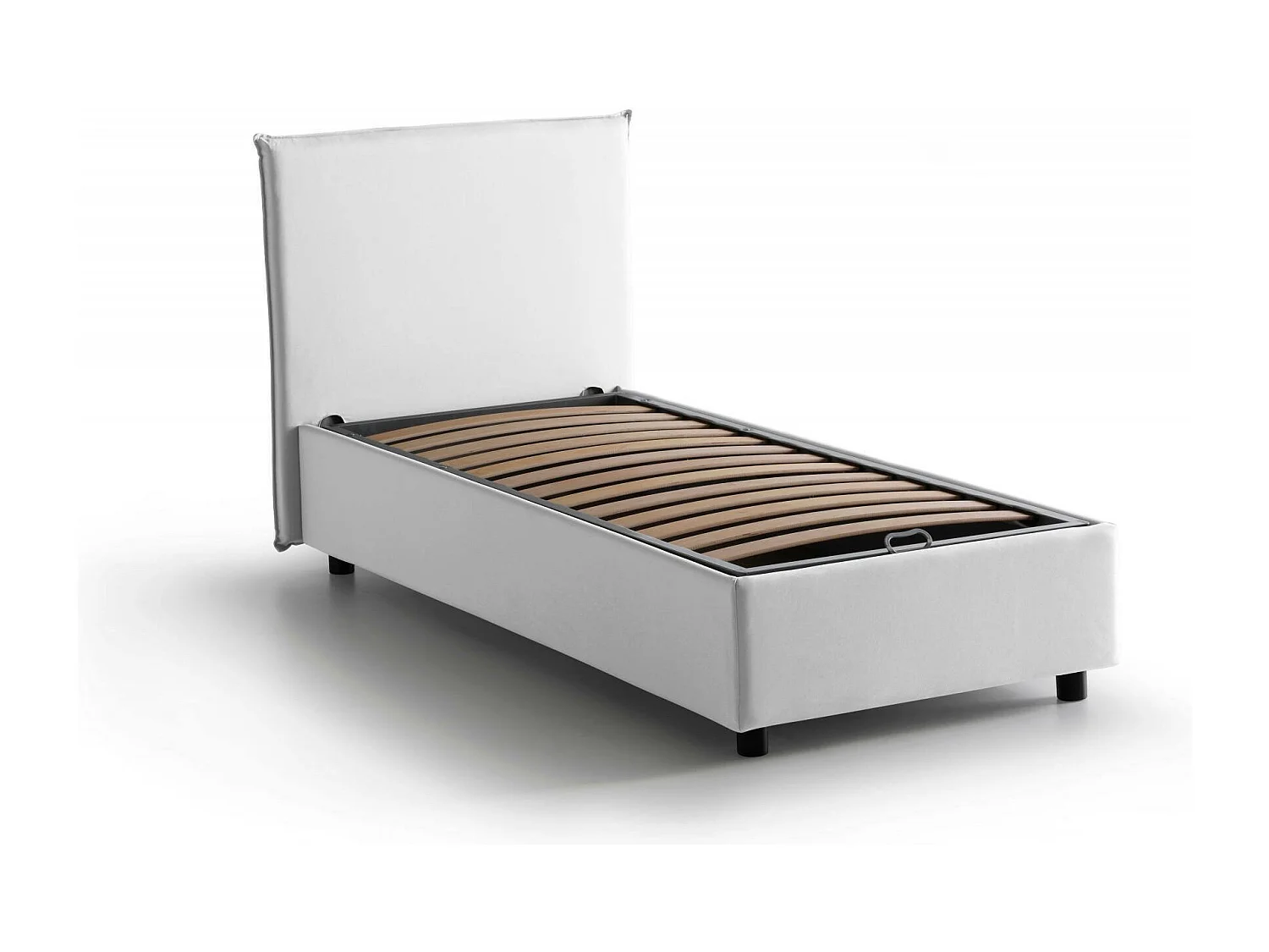 Cama individual Candida, Cama contenedor con revestimiento de tela, 100% Made in Italy, Apertura lateral, adecuada para colchón de 80x190 cm, Blanco