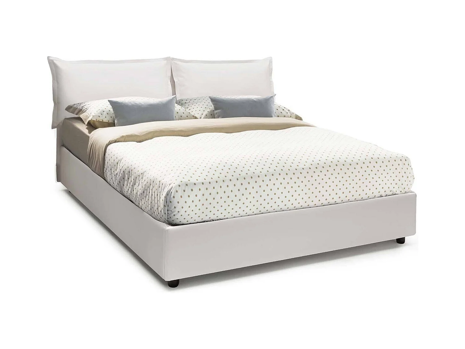 Lit double Lisa, Lit coffre avec revêtement en éco-cuir, 100% Made in Italy, Ouverture frontale, adapté pour matelas 160x200 cm, Blanc