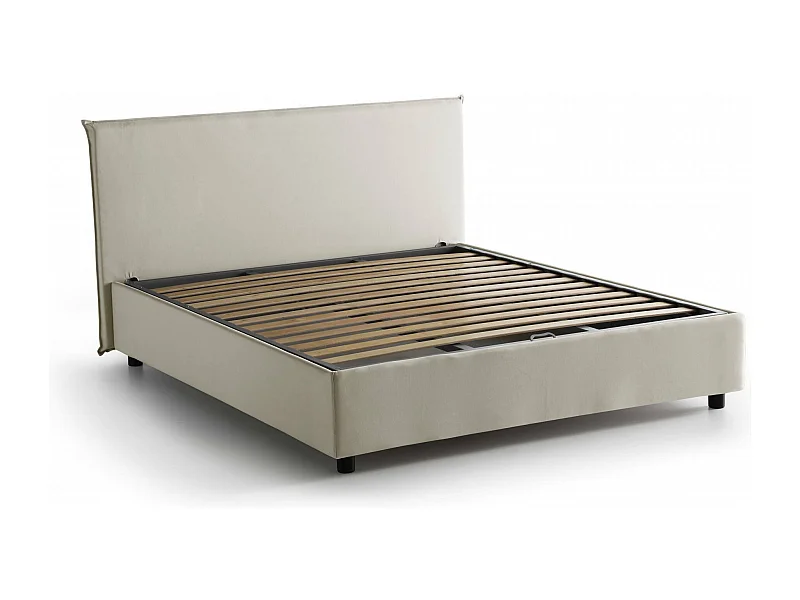 Letto matrimoniale Bonella, Letto contenitore con rivestimento in tessuto, 100% Made in Italy, Apertura frontale, adatto per materasso Cm 160x200, Beige