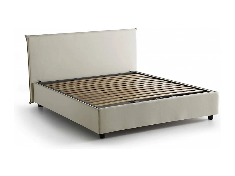 Bonella tweepersoonsbed, Opbergbed met stoffen bekleding, 100% Made in Italy, Opening aan de voorkant, geschikt voor matras 160x200 cm, Beige