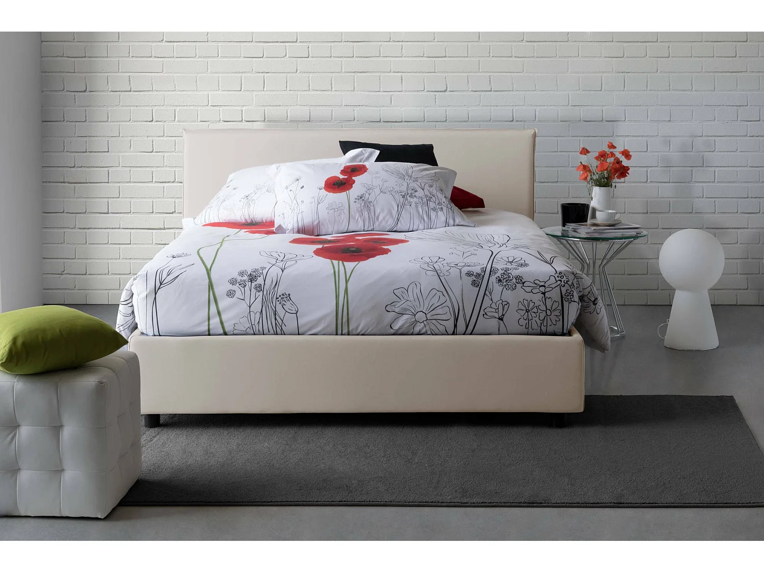 Bonella tweepersoonsbed, Opbergbed met stoffen bekleding, 100% Made in Italy, Opening aan de voorkant, geschikt voor matras 160x200 cm, Beige