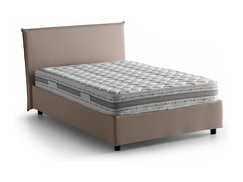 Letto piazza e mezza Chicca, Letto contenitore con rivestimento in tessuto, 100% Made in Italy, Apertura frontale, con materasso Cm 120x200 incluso, Tortora