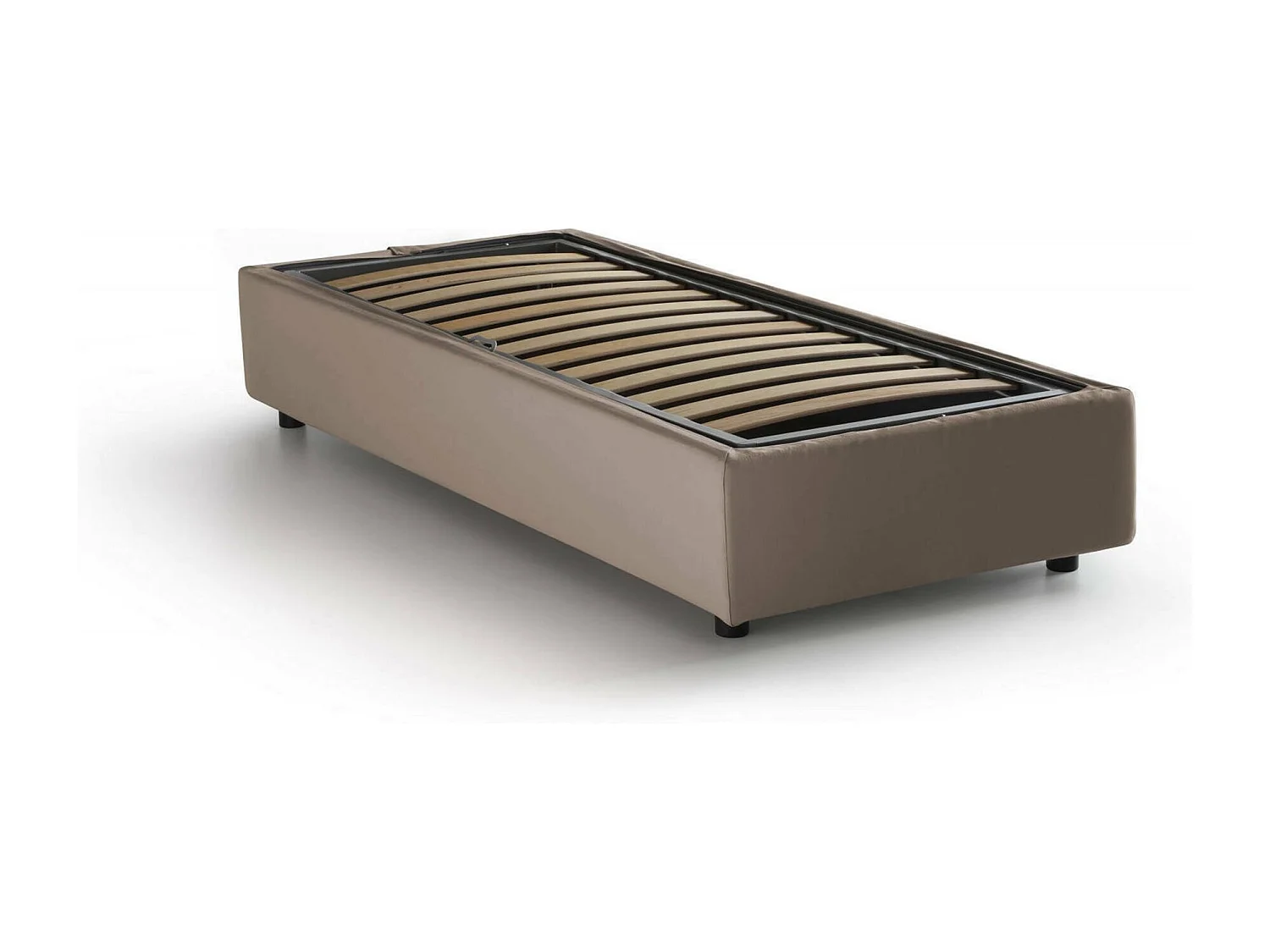 Lit simple Asia, Lit coffre avec revêtement en tissu, 100% Made in Italy, Ouverture frontale, adapté pour matelas 80x190 cm, Taupe