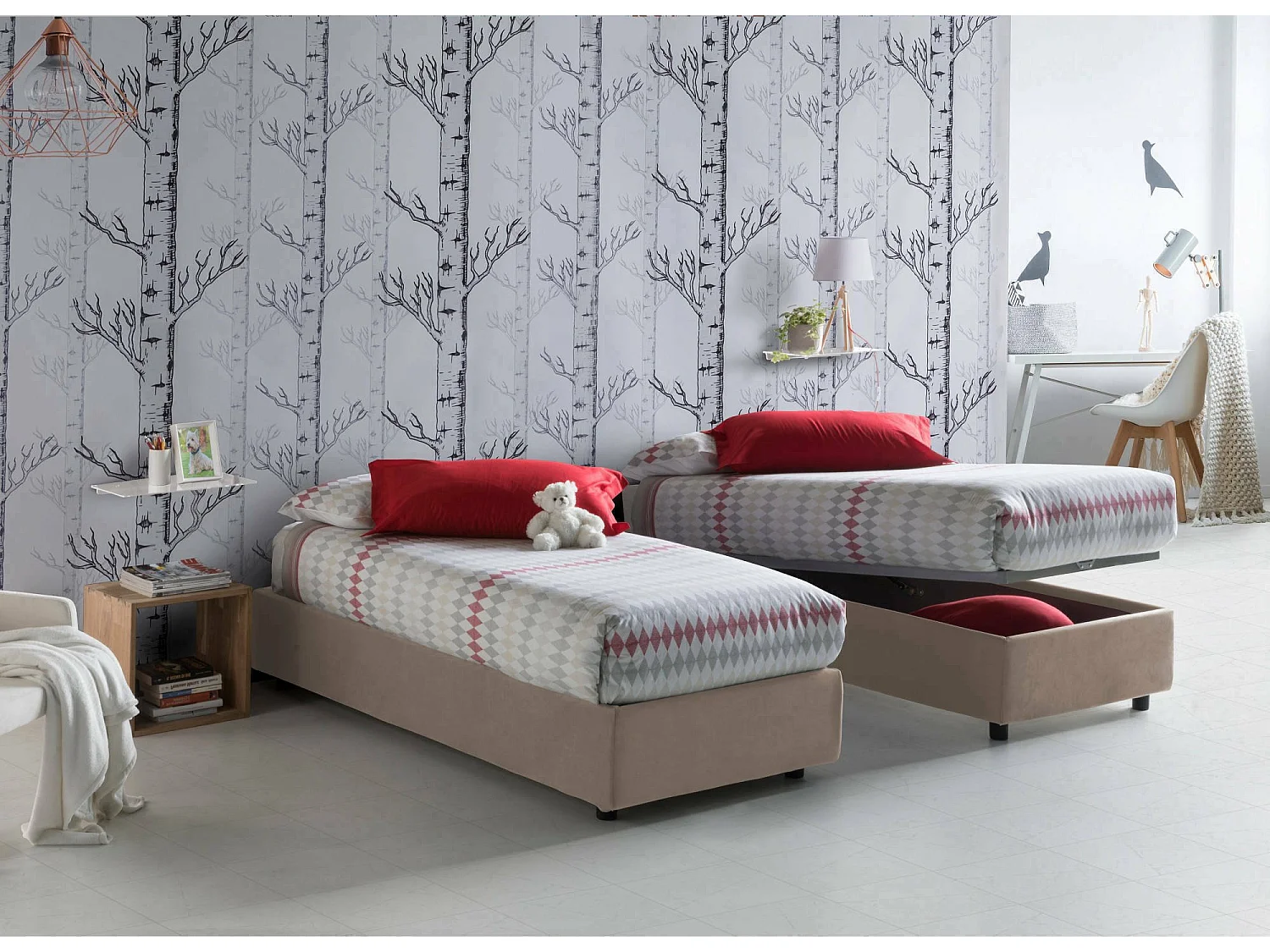 Lit simple Asia, Lit coffre avec revêtement en tissu, 100% Made in Italy, Ouverture frontale, adapté pour matelas 80x190 cm, Taupe