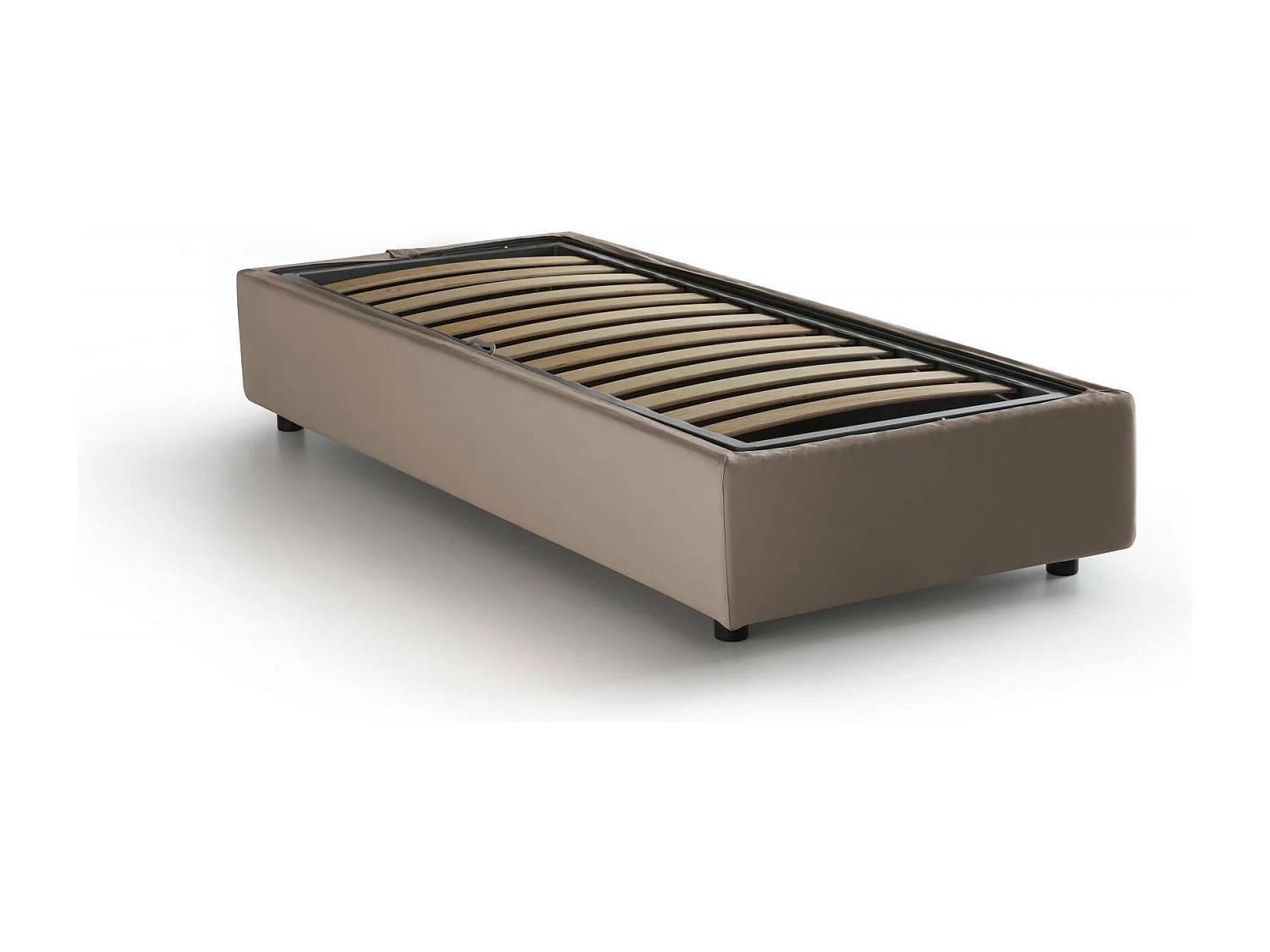 Lit simple Asia, Lit coffre avec revêtement en tissu, 100% Made in Italy, Ouverture frontale, adapté pour matelas 80x190 cm, Taupe