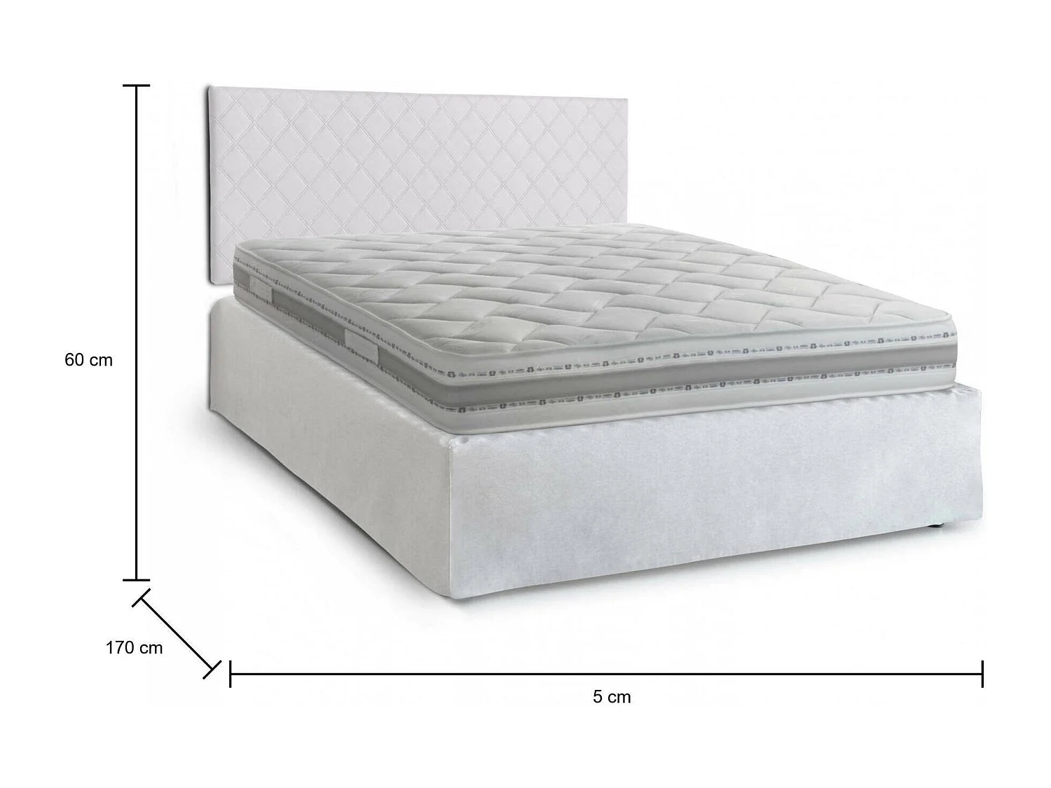 Cama doble Cleneide, Juego de cabecero de ecopiel con base ortopédica y volante, 100% Made in Italy, con colchón incluido, 160x190 cm, Blanco