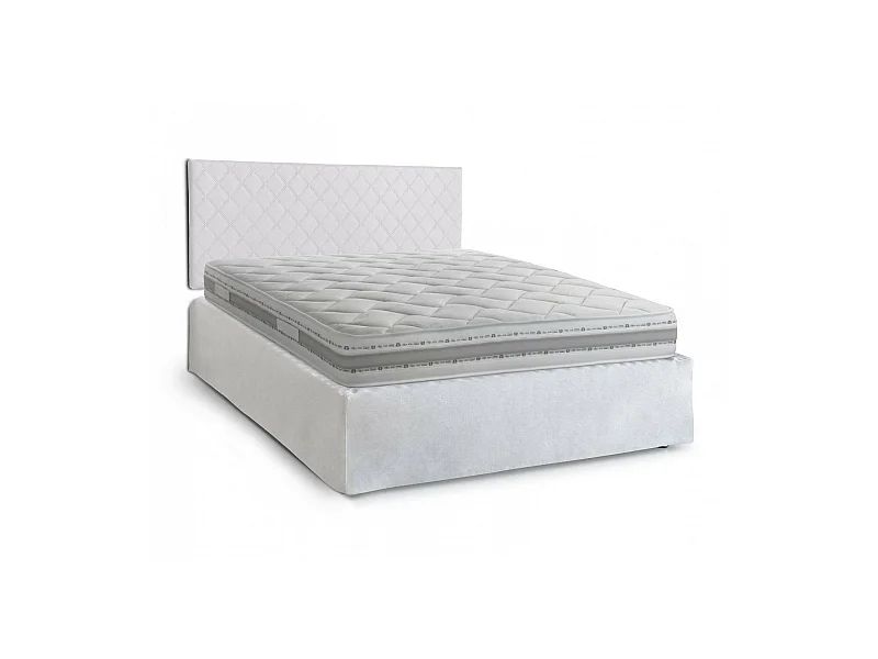 Lit double Cleneide, ensemble tête de lit en éco-cuir avec sommier orthopédique et cantonnière, 100% Made in Italy, avec matelas inclus, 160x190 cm, Blanc