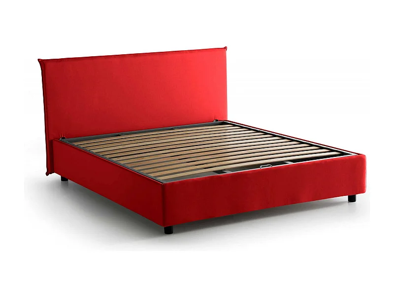 Cama de casal Azue, Cama de arrumação com forro de tecido, 100% Fabricado em Itália, Abertura frontal, adequada para colchão 140x190 cm, Vermelho