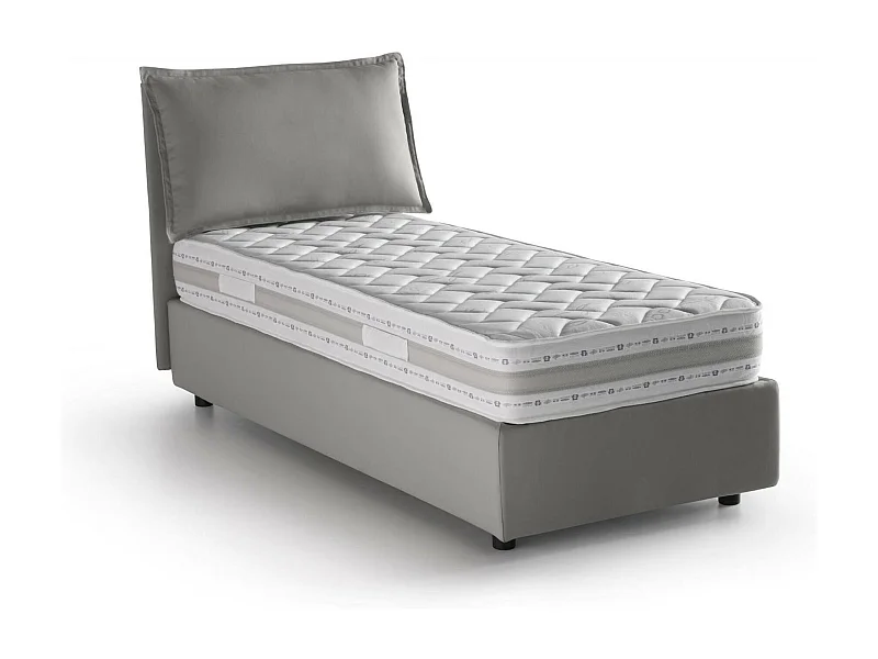 Evelyn eenpersoonsbed, Opbergbed met stoffen bekleding, 100% Made in Italy, Opening aan de voorzijde, inclusief matras van 90x200 cm, Grijs