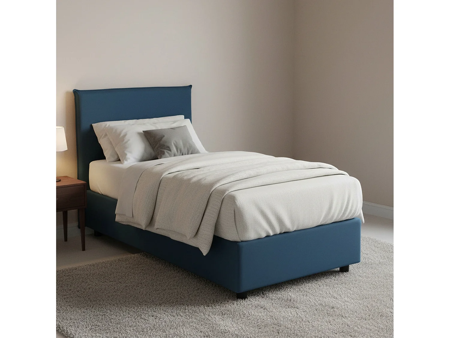 Talamo Italia Eenpersoonsbed Candida blauw, Afneembare Hoes, Opbergruimte, Matrasmaat 80x190 cm, Made in Italy