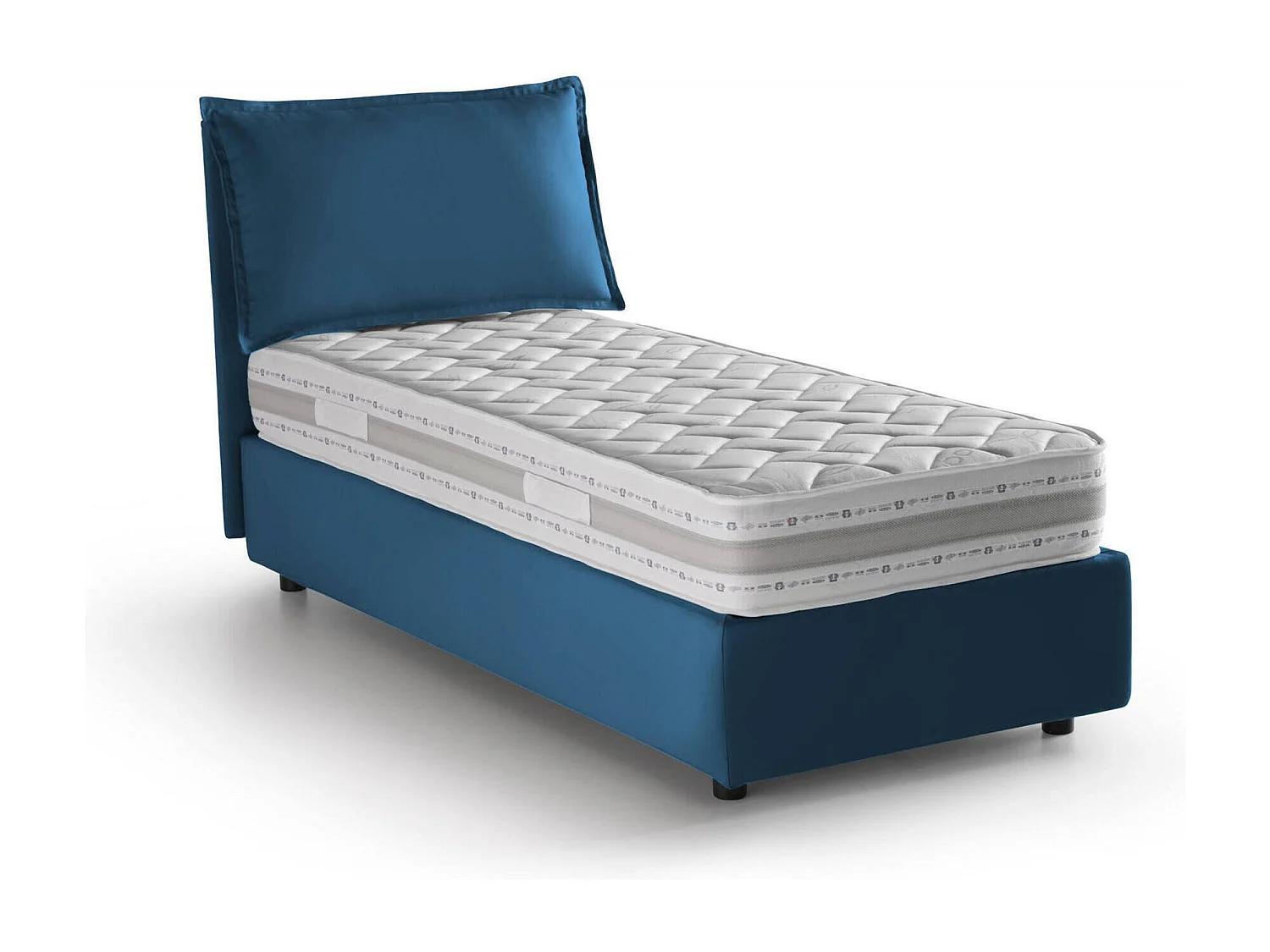 Cama de solteiro Evelyn, Cama arrumação com forro de tecido, 100% Fabricado na Itália, Abertura frontal, com colchão 90x200 cm incluído, Azul