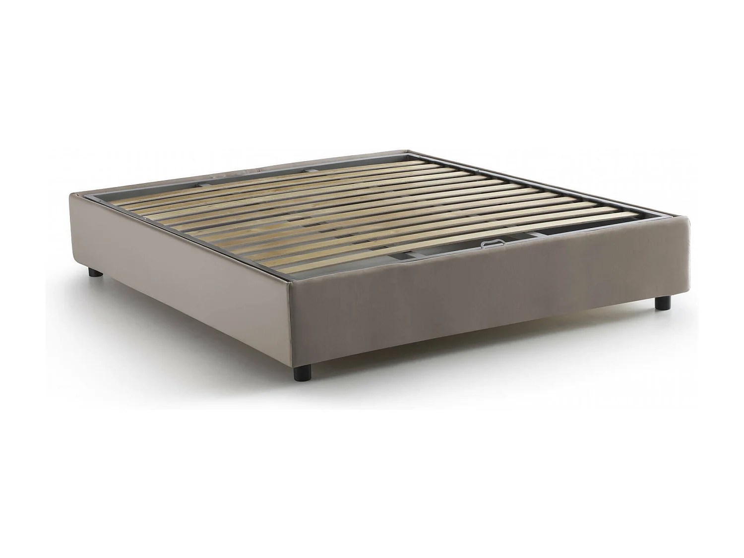 Lit double Chloé, Lit coffre avec revêtement en tissu, 100% Made in Italy, Ouverture frontale, adapté pour matelas 140x200 cm, Taupe