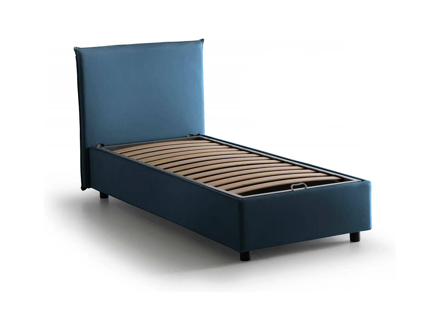 Lit simple Cassiopea, Lit coffre avec revêtement en tissu, 100% Made in Italy, Ouverture frontale, adapté pour matelas 80x200 cm, Bleu