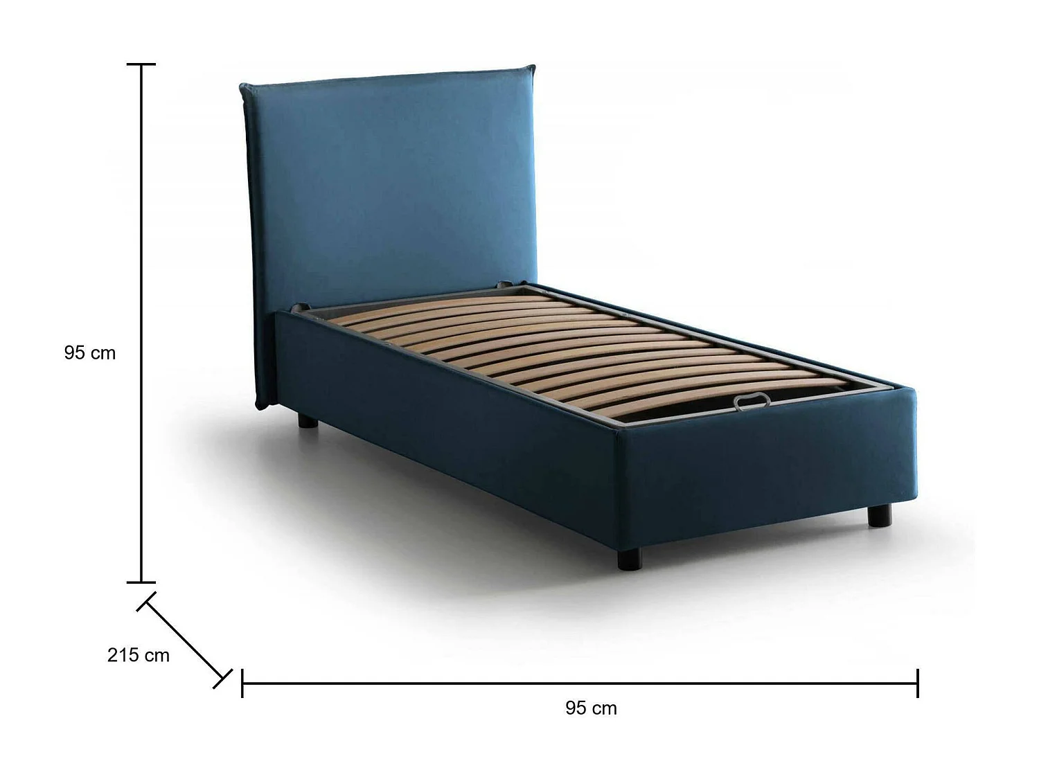 Cassiopea eenpersoonsbed, Opbergbed met stoffen bekleding, 100% Made in Italy, Opening aan de voorkant, geschikt voor matras van 80x200 cm, Blauw