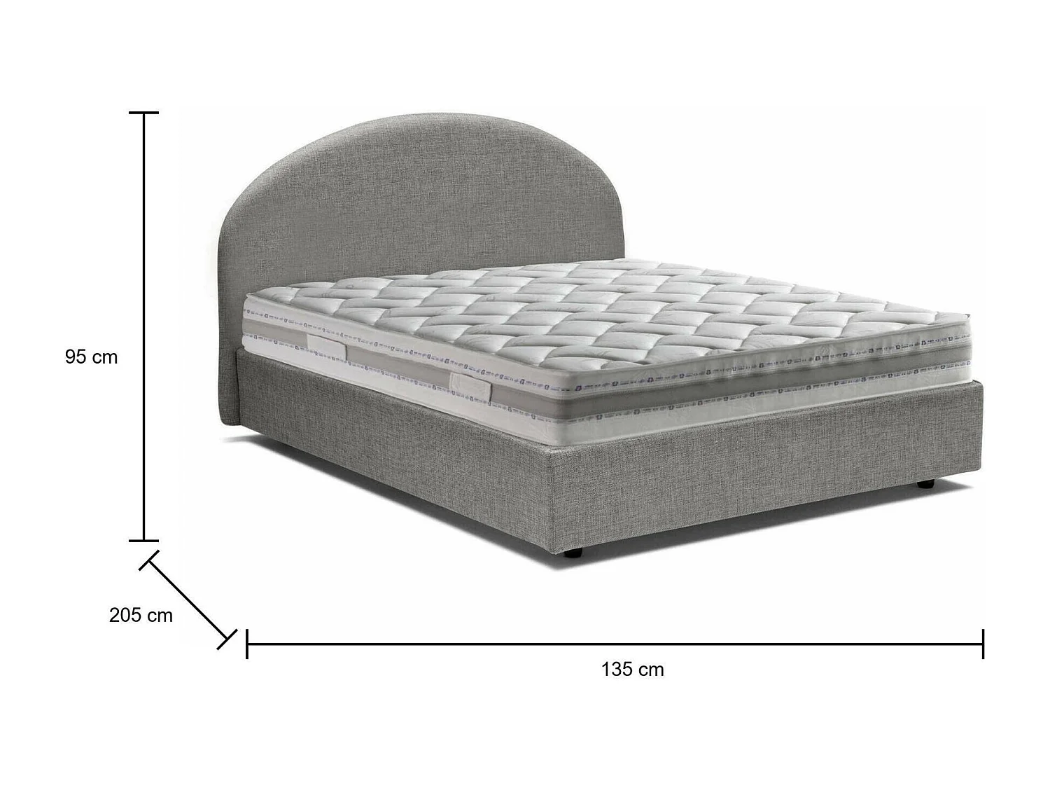 Talamo Italia Bed Anderhalve Persoons Connie Grijs Inclusief Matras, Afritsbaar, Opbergruimte Made in Italy