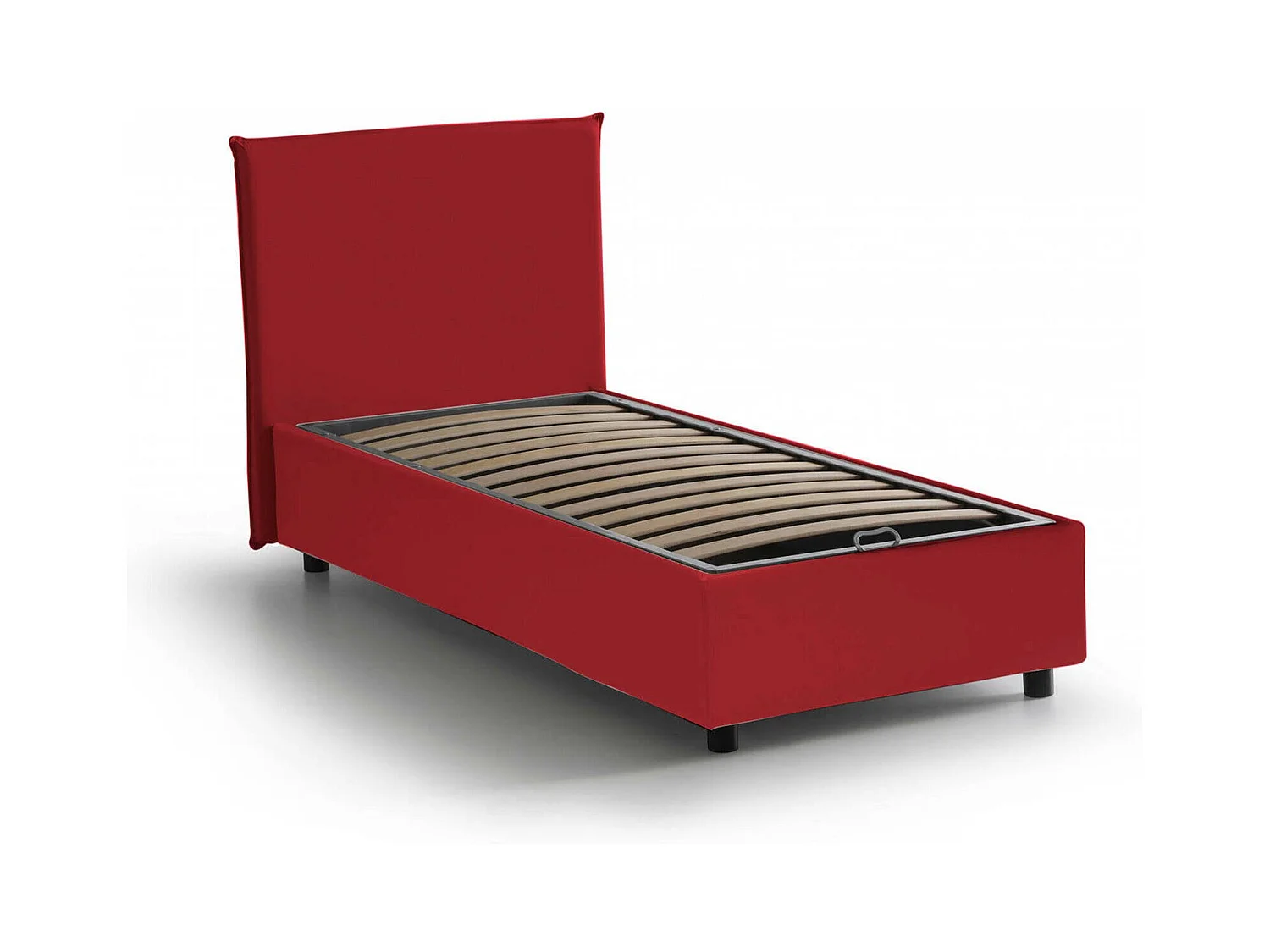 Lit simple Chelsea, Lit coffre avec revêtement en tissu, 100% Made in Italy, Ouverture frontale, adapté pour matelas 90x190 cm, Rouge