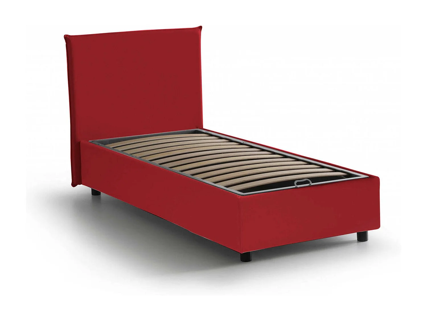 Lit simple Chelsea, Lit coffre avec revêtement en tissu, 100% Made in Italy, Ouverture frontale, adapté pour matelas 90x190 cm, Rouge