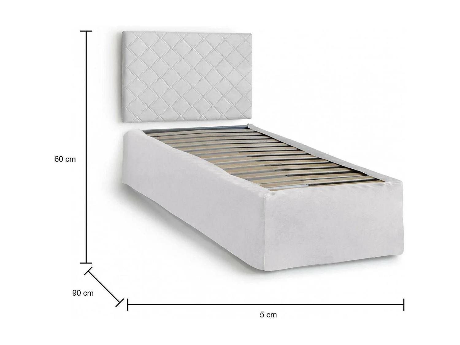 Letto singolo Cleofe, Set testata in ecopelle con rete ortopedica e mantovana, 100% Made in Italy, adatta a letto Singolo, per materasso da Cm 80x190, Bianco