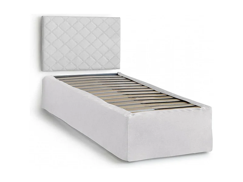 Letto singolo Cleofe, Set testata in ecopelle con rete ortopedica e mantovana, 100% Made in Italy, adatta a letto Singolo, per materasso da Cm 80x190, Bianco