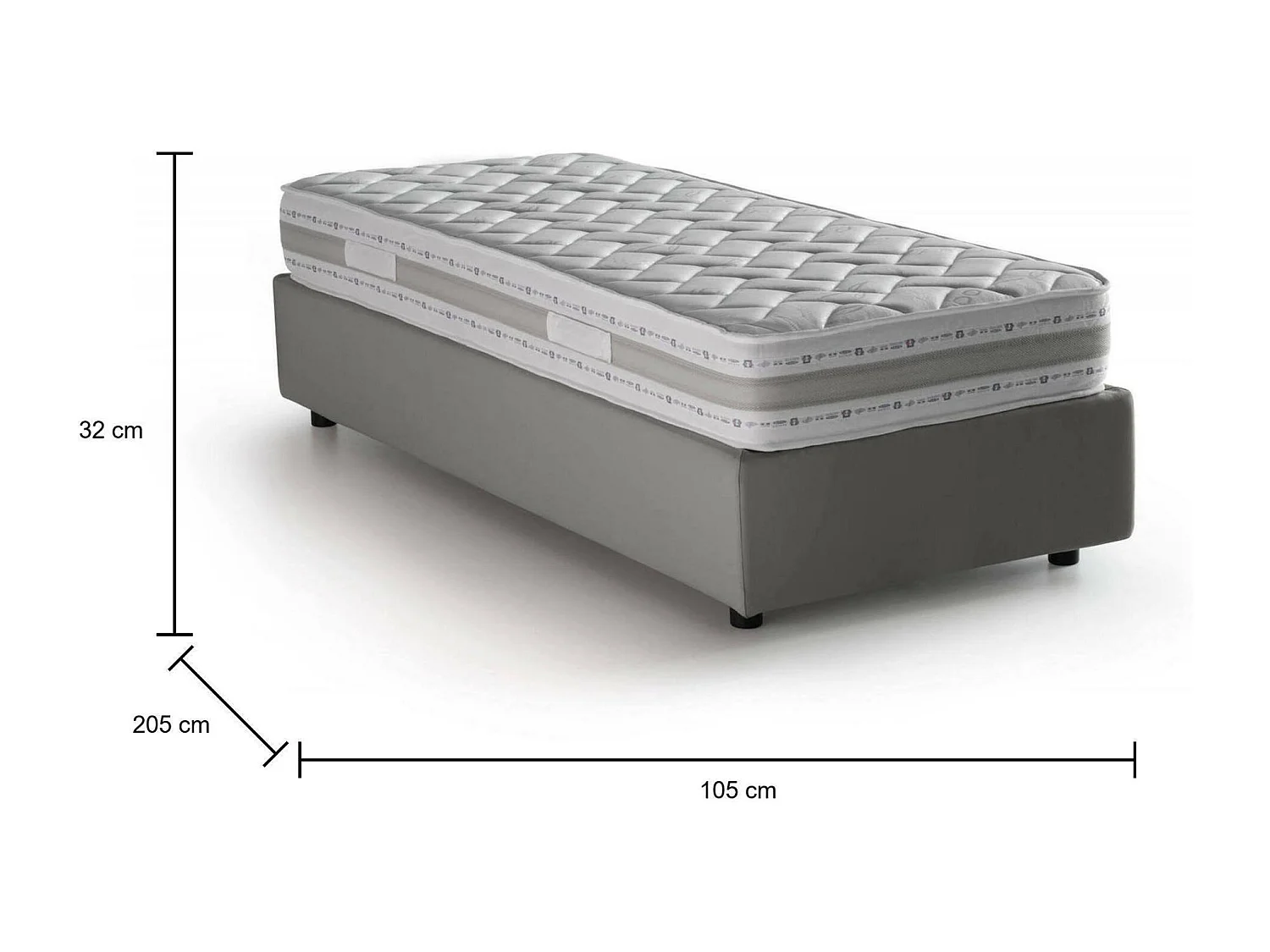 Cama individual Sophia, Cama contenedor con revestimiento de tela, 100% Made in Italy, Apertura frontal, con colchón 90x190 cm incluido, Gris