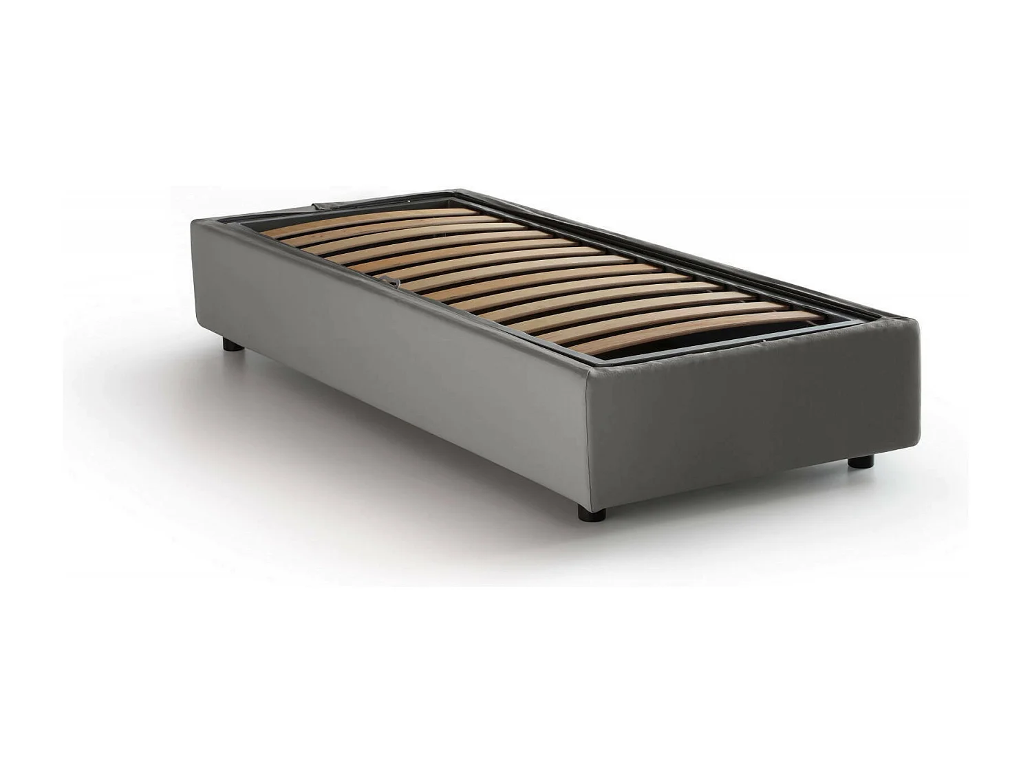 Cama individual Sophia, Cama contenedor con revestimiento de tela, 100% Made in Italy, Apertura frontal, con colchón 90x190 cm incluido, Gris